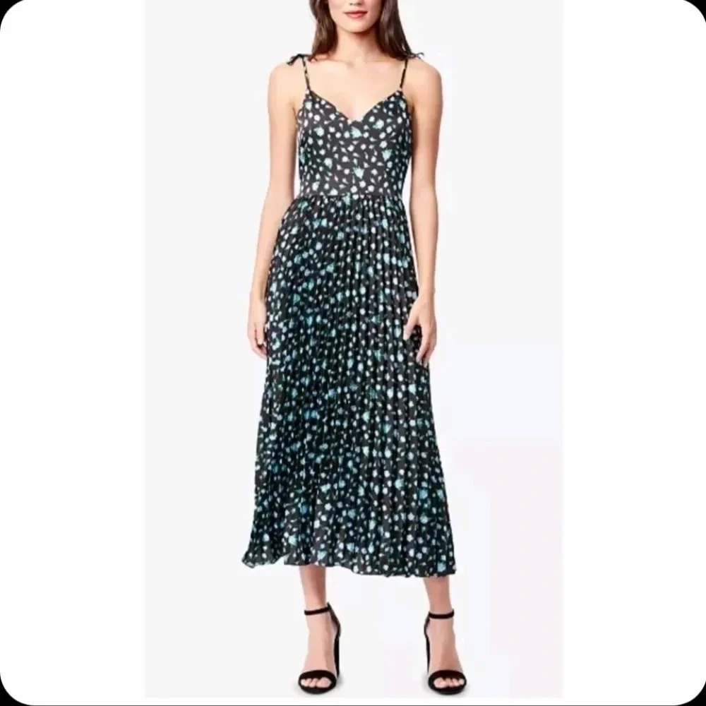 Betsey Johnson Satin Pleated Floral Printed Midi Dress
